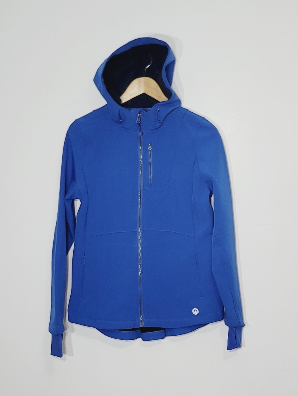 Mondetta Blue Hooded Zip Front High Low Pockets Lightweight Fleecy Inside Small